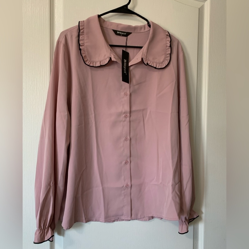 Blush Pink Blouse with Ruffled Collar